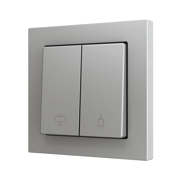 Zennio ZS55 - Bouton poussoir Soft - double 2-p (Argent - Custom) - à partir de 100 pièces/VPE=10