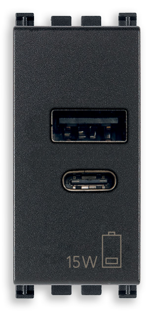 Vimar Arké - USB A+C Voedingsunit 1M 15W 5V - antibacterieel (grijs)