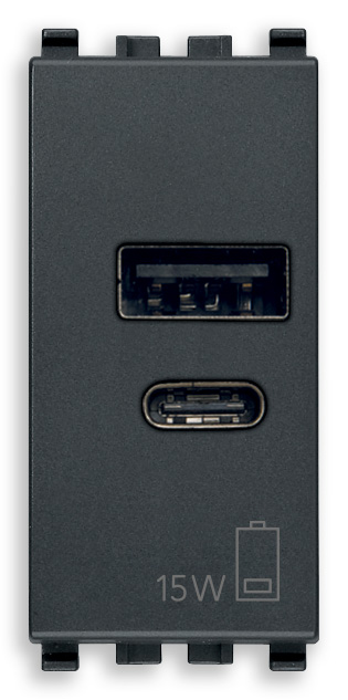 Vimar Eikon - USB A+C Voedingsunit 1M 15W 5V (grijs)