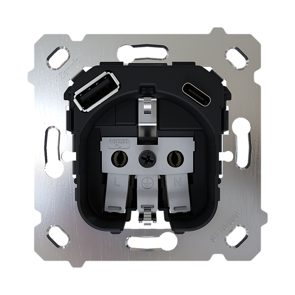 Zennio ZS55/ZS70 - Schuko insert met USB C+A 16A/250V
