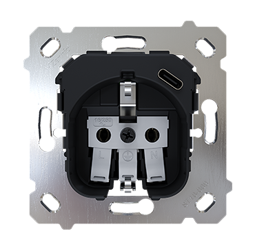 Zennio ZS55/ZS70 - Schuko insert met USB C 16A/250V (met steekklemmen)