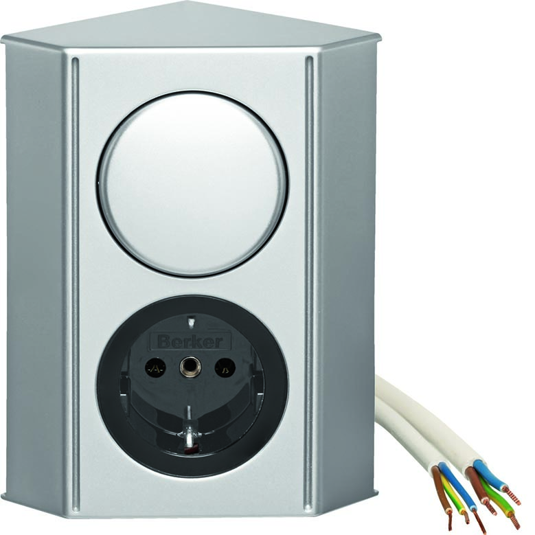 Berker Integro Twin-Box (Gegalvaniseerd, mat chroom) - 1 schuko stopcontact (Mat zwart) + 1 schakelaar (Gegalvaniseerd, mat chroom) VPE=24