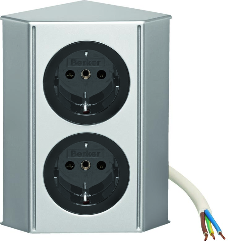 Berker Integro Twin-Box (Galvanisé, chrome mat) - 2 prises schuko (Noir mat) - UE=24