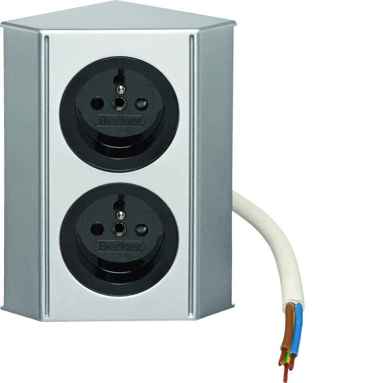 Berker Integro Twin-Box (Galvanisé, chrome mat) - 2 prises à broche de terre (Noir mat) - UE=24