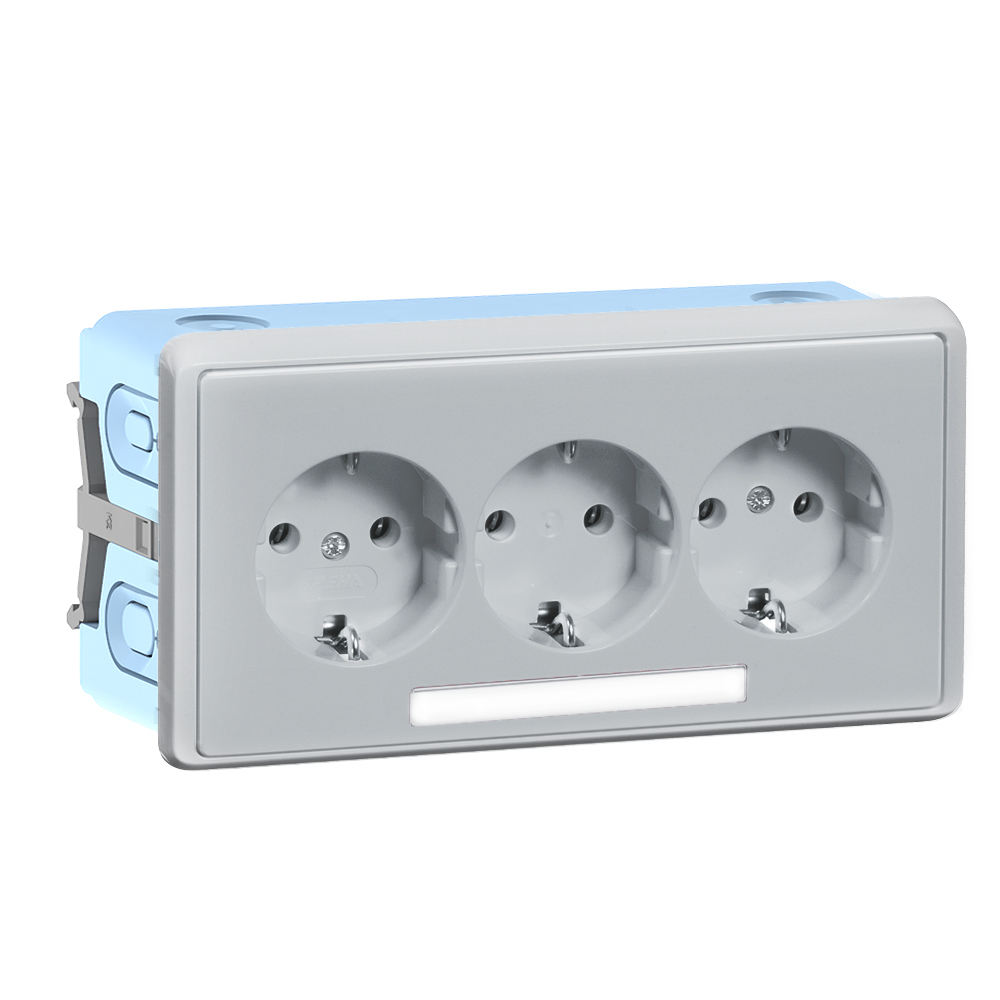 GGK KSE 50/Dialog-3 pre-wired socket outlet unit, triple, colour: aluminium coated, floor-mounted