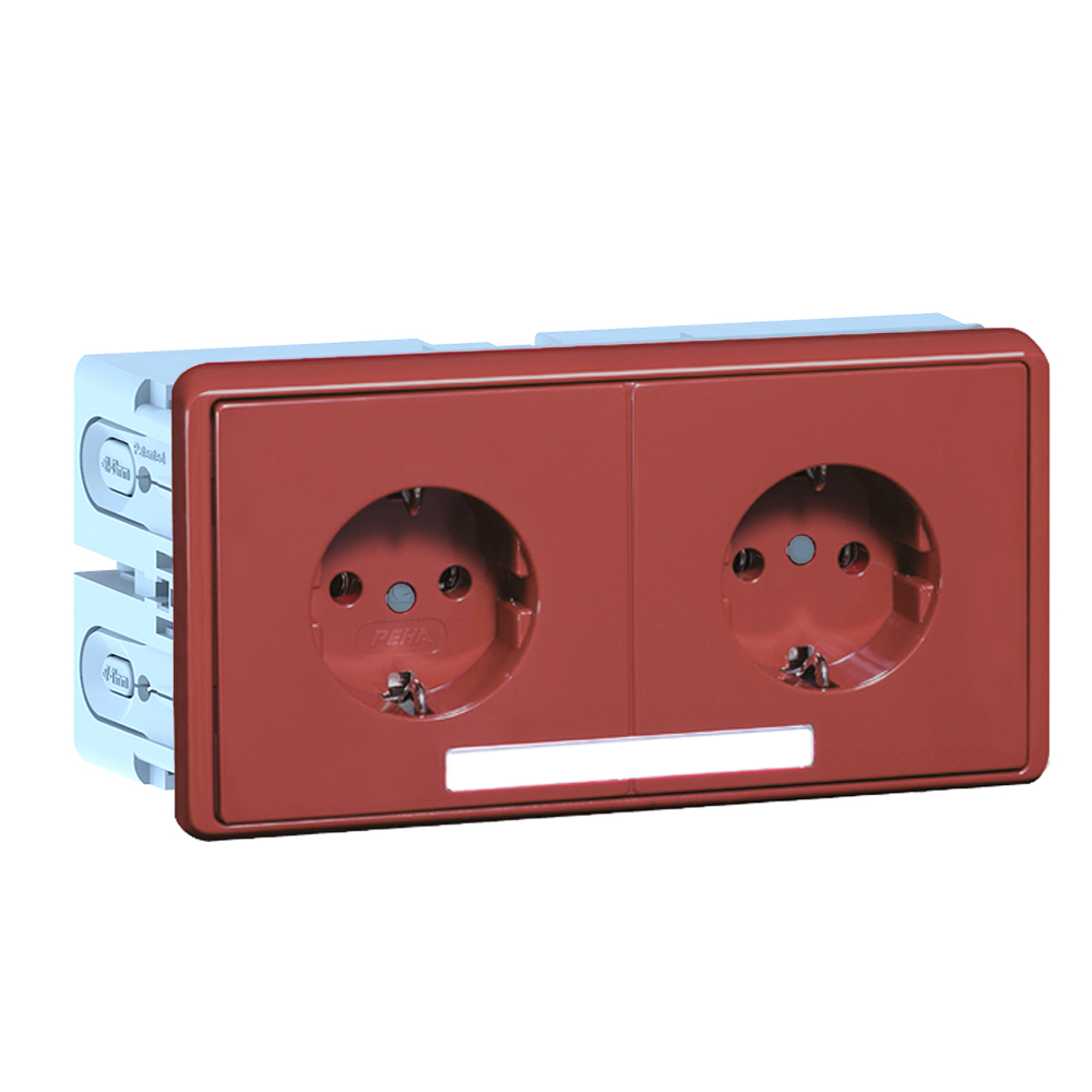 GGK KSE-P/Dialog-2 pre-wired socket outlet unit, double, colour: red, front-mounted