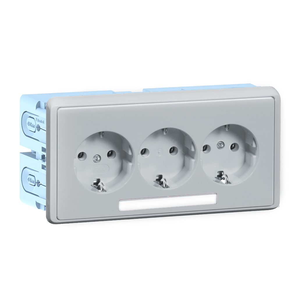 GGK KSE-P/Dialog-3 pre-wired socket outlet unit, triple, colour: aluminium coated, front-mounted