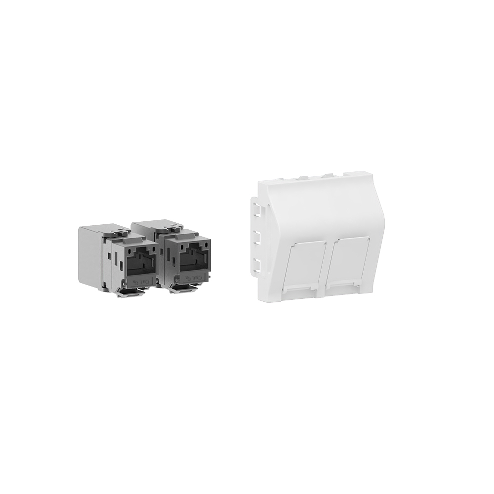 GGK M45 data outlet-adapter (Keystone), 2-Ports, colour: white, CAT6A 180°