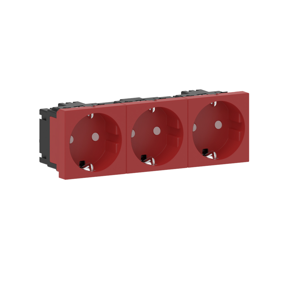 GGK M45 SCHUKO - Prise triple, horizontale, couleur rouge