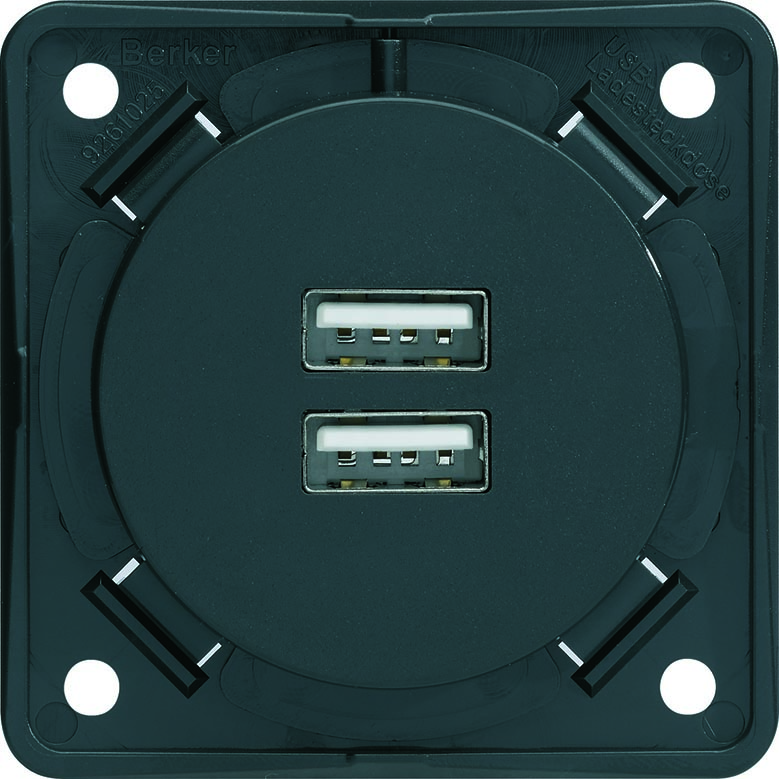 Berker Integro Flow - USB wandcontactdoos 230V (Mat antraciet)