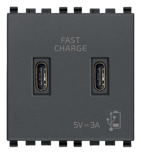 [VI20295.CC] Vimar Eikon - 2x USB-C Voedingsunit 5V 3A 2M (Grijs)
