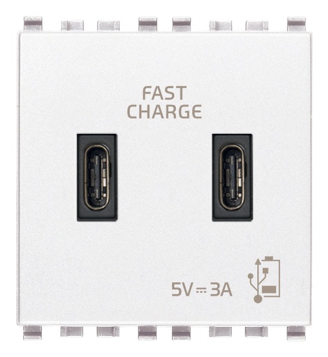 [VI20295.CC.B] Vimar Eikon - 2x USB-C Voedingsunit 5V 3A 2M (Wit)