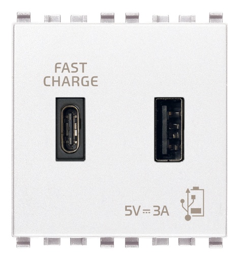 [VI20295.AC.B] Vimar Eikon - USB-A+C Unité d'alimentation 5V 3A 2M (Blanc)
