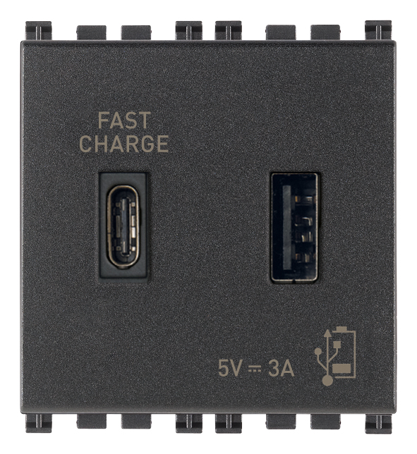 Vimar Arké - Unité d'alimentation USB-A+C 5V 3A (Gris)