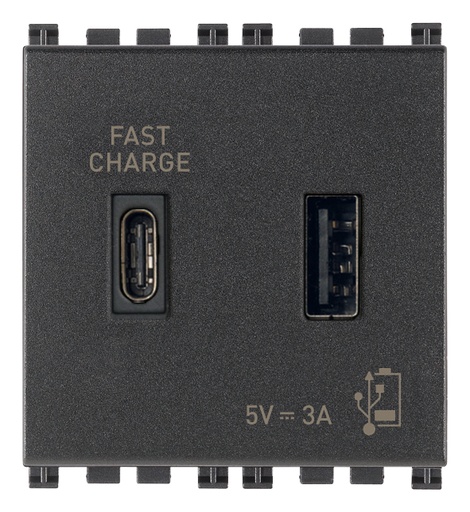 [VI19295.AC] Vimar Arké - USB-A+C Voedingseenheid 2M 5V 3A (Grijs) 