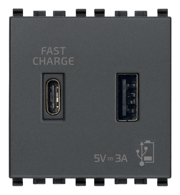 Vimar Eikon - USB-A+C Unité d'alimentation 5V 3A 2M (Gris)