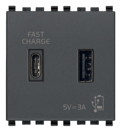 [VI20295.AC] Vimar Eikon - USB-A+C Unité d'alimentation 5V 3A 2M (Gris)