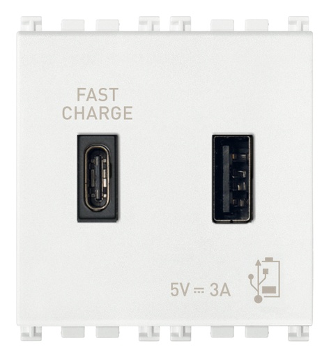 [VI19295.AC.B] Vimar Arké - USB-A+C Voedingseenheid 2M 5V 3A (Wit)