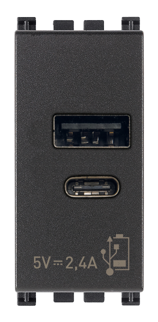 Vimar Arké - Unité de alimentation USB-A 5V 2,4A 1M (Gris)