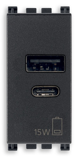 [VI19292.AC.15] Vimar Arké - USB A+C Voedingsunit 1M 15W 5V (grijs)