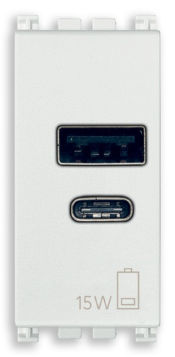 [VI19292.AC.15.B] Vimar Arké - USB A+C Voedingsunit 1M 15W 5V (wit)