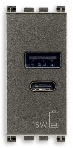 [VI19292.AC.15.M] Vimar Arké - USB A+C Voedingsunit 1M 15W 5V (metal)