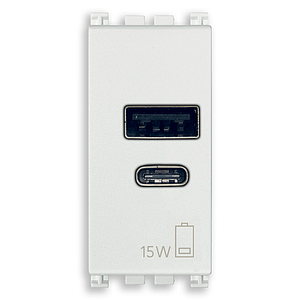 Vimar Arké - USB A+C Voedingsunit 1M 15W 5V - antibacterieel (wit)