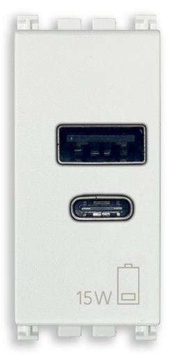 [VI19292.AC15ABB] Vimar Arké - USB A+C Voedingsunit 1M 15W 5V - antibacterieel (wit)