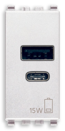 [VI20292.AC.15.B] Vimar Eikon - USB A+C Voedingsunit 1M 15W 5V (wit)