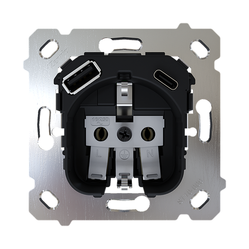 [ZEZSISC2US] Zennio ZS55/ZS70 - Schuko insert met USB C+A 16A/250V