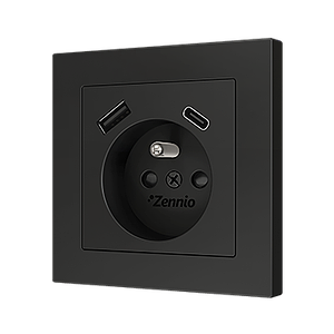 Zennio ZS55 - Centraalplaat 55x55mm voor penaarde stopcontact met USB C+A (Antraciet)