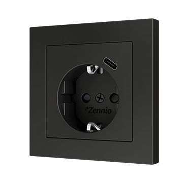 Zennio ZS55 - Centraalplaat 55x55mm voor schuko stopcontact met USB C (Antraciet)