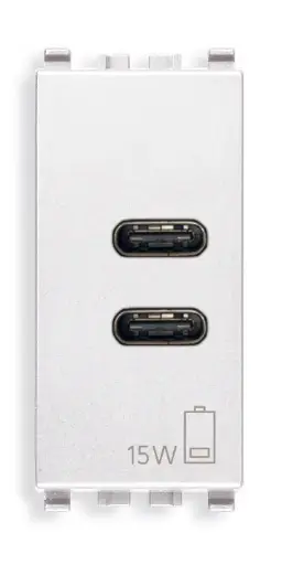 [VI20292.CC.B] Vimar Eikon - USB C+C Voedingsunit 1M 15W 5V (Wit)