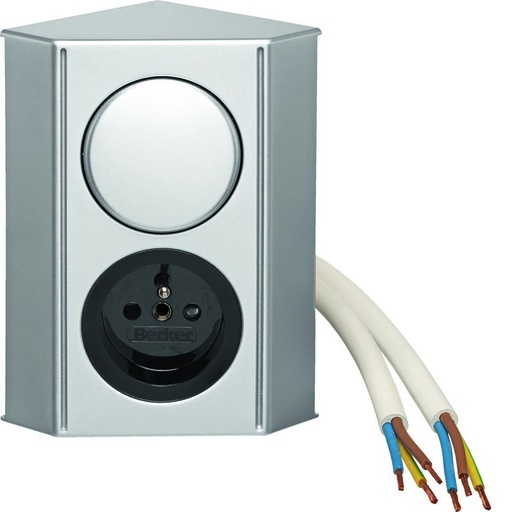 [BH194816] Berker Integro Twin-Box (Gegalvaniseerd, mat chroom) - 1 penaarde stopcontact (Mat zwart) + 1 schakelaar (Gegalvaniseerd, mat chroom) VPE=20