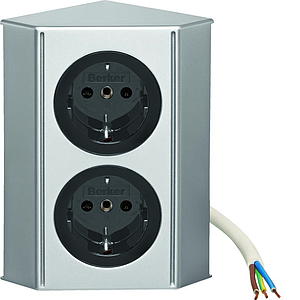 Berker Integro Twin-Box (Gegalvaniseerd, mat chroom) - 2 schuko stopcontacten (Mat zwart) VPE=24