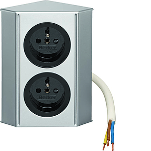 Berker Integro Twin-Box (Gegalvaniseerd, mat chroom) - 2 stopcontacten met penaarde (Mat zwart) VPE=24