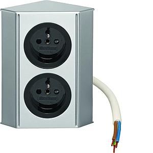 Berker Integro Twin-Box (Gegalvaniseerd, mat chroom) - 2 stopcontacten met penaarde (Mat zwart) VPE=24