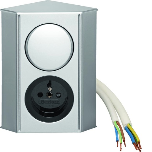 [BH194826] Berker Integro Twin-Box (Gegalvaniseerd, mat chroom) - 1 penaarde stopcontact (Mat zwart) + 1 schakelaar (Gegalvaniseerd, mat chroom) VPE=20